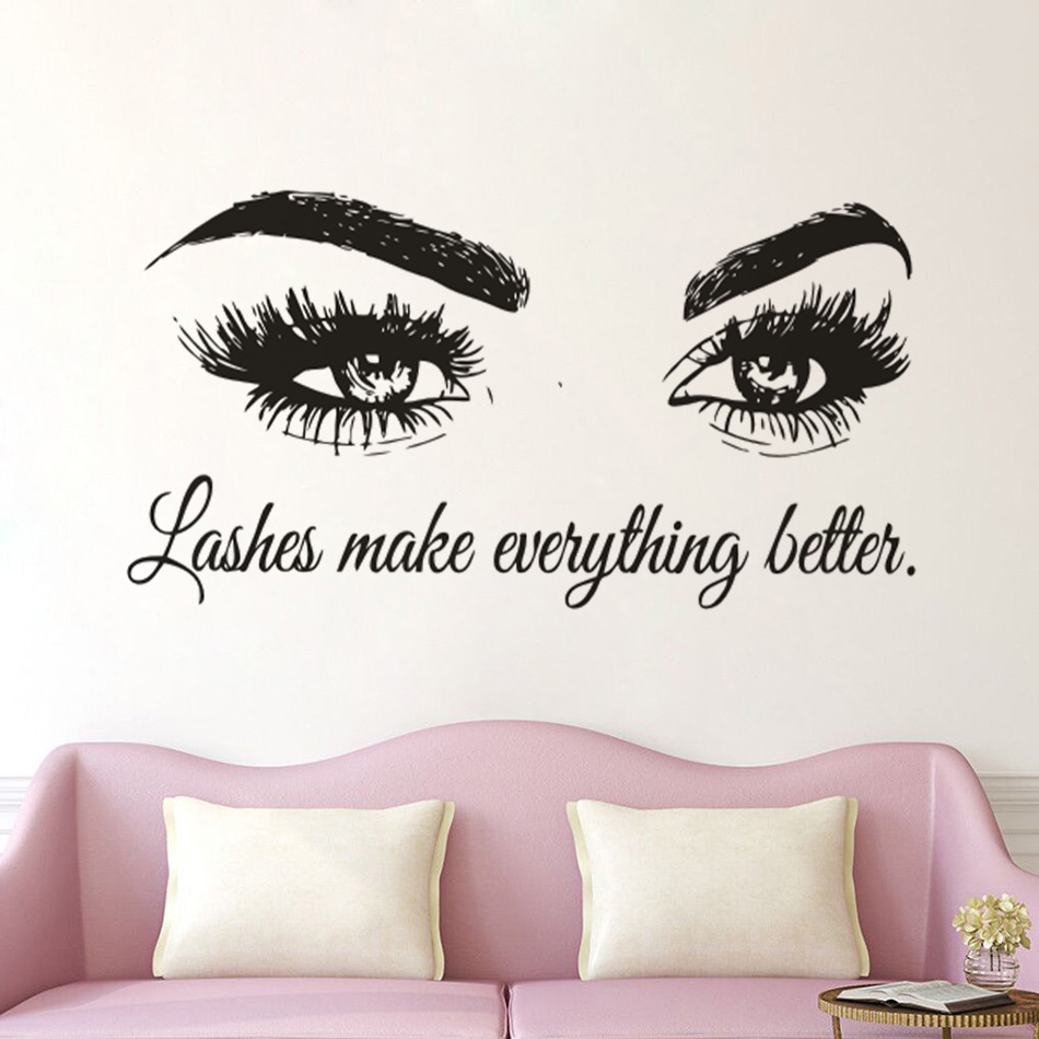 Makeup Is Beauty Quotes - Kirpik Vinil Duvar Çıkartması Güzellik Salonu
